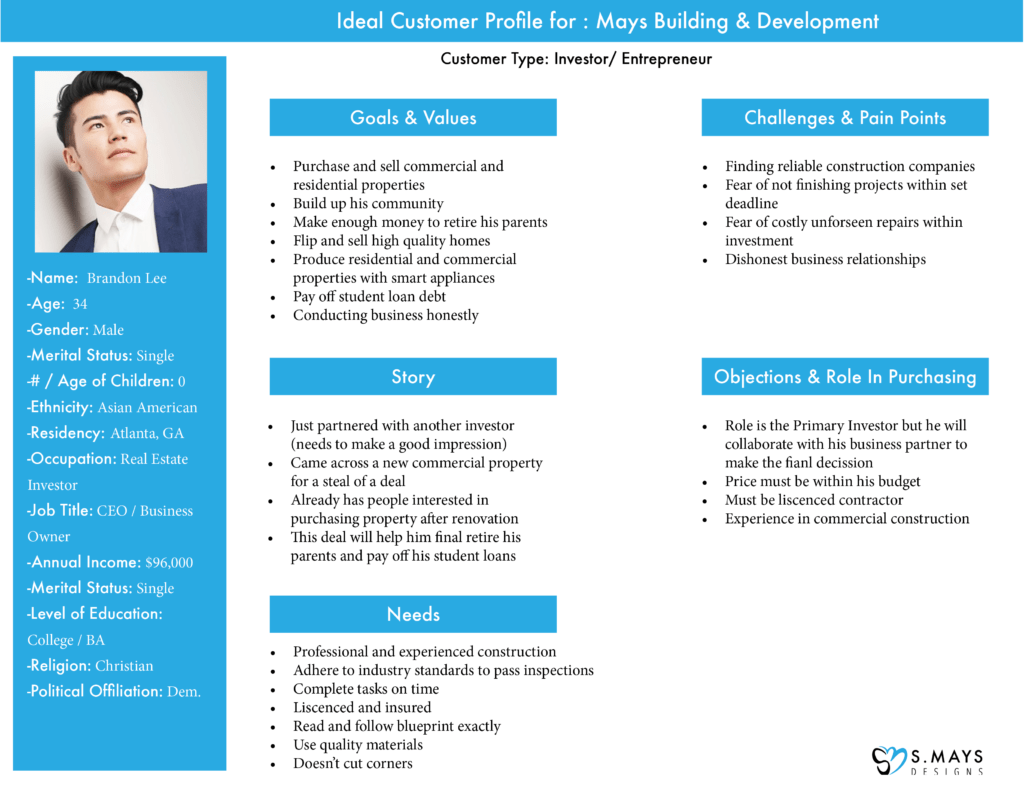 Customer profile for construction company